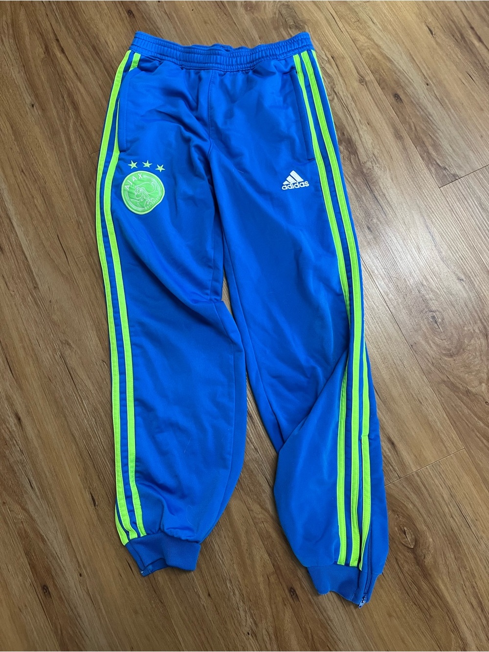 adidas Kids Royal Blue Joggers with Neon Yellow-Green Stripes